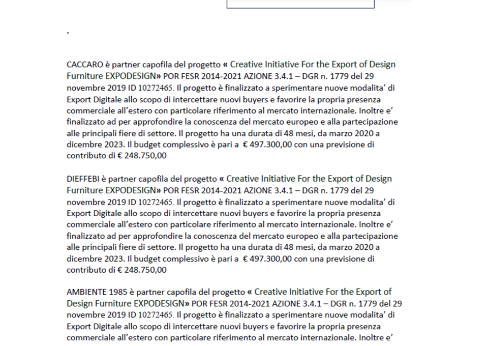 CREATIVE INITIATIVE FOR THE EXPORT OF DESIGN FORNITURE